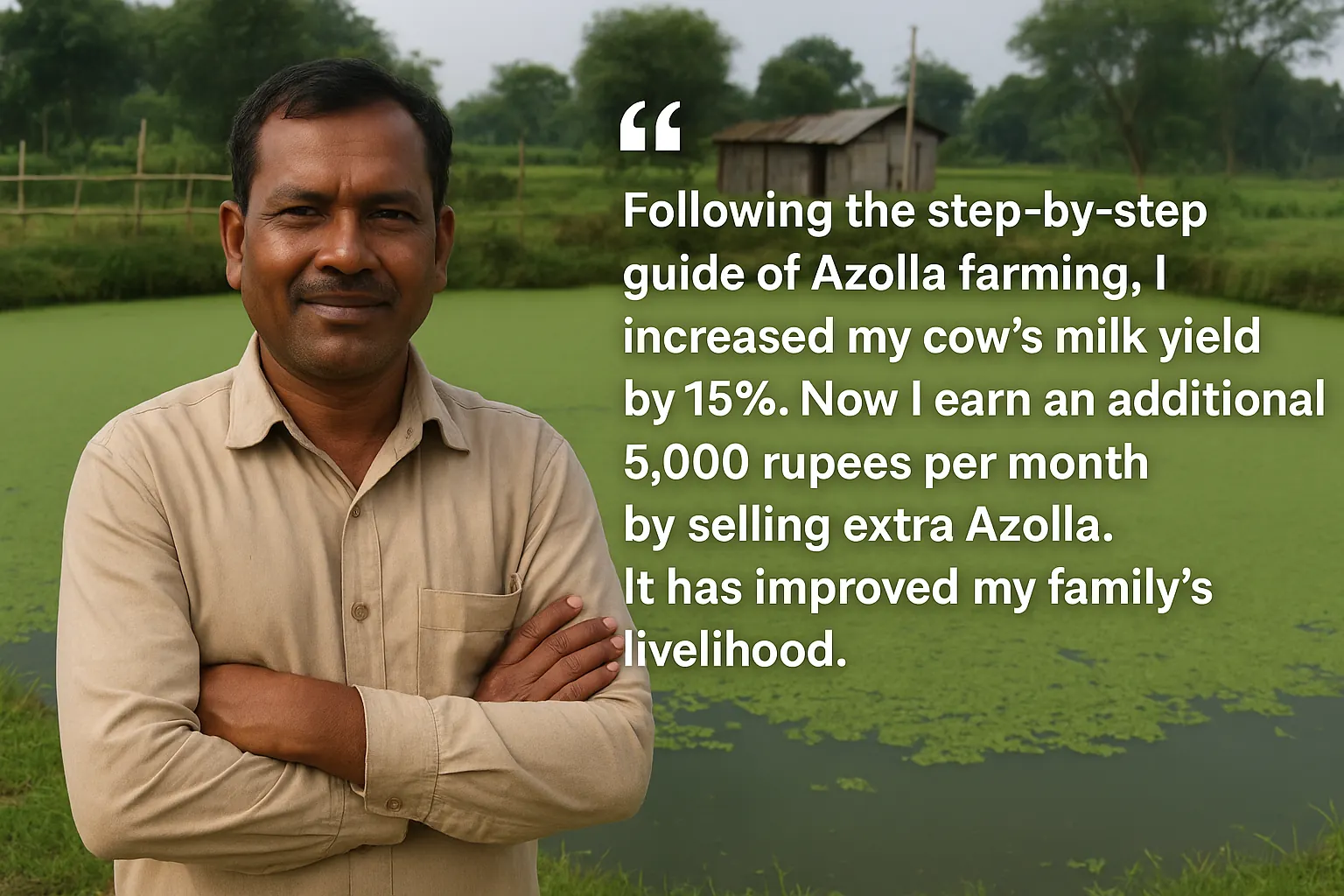 পশ্চিমবঙ্গে আজোলা চাষে সফল চাষী গরুর জন্য প্রাকৃতিক খাদ্য উৎপাদন করছেন